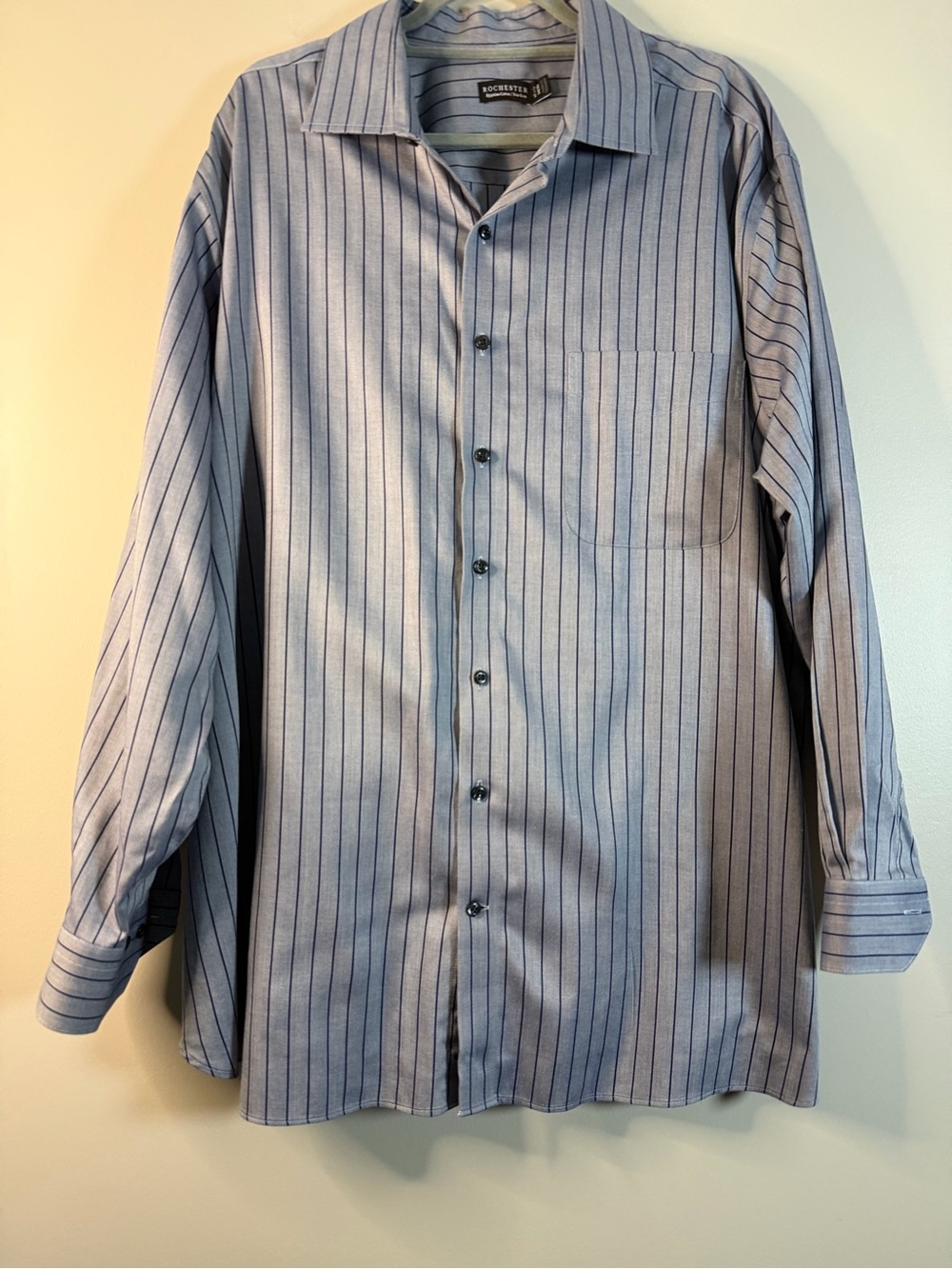 Rochester Men's Light Blue Pinstripe Long-Sleeve Dress Shirt